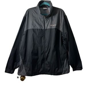Columbia black & gray packable windbreaker zip  pockets hood inside collar 1X
